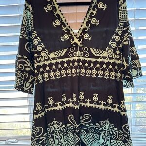 SHEIN Black and Mint Green Patterned Tunic Dress